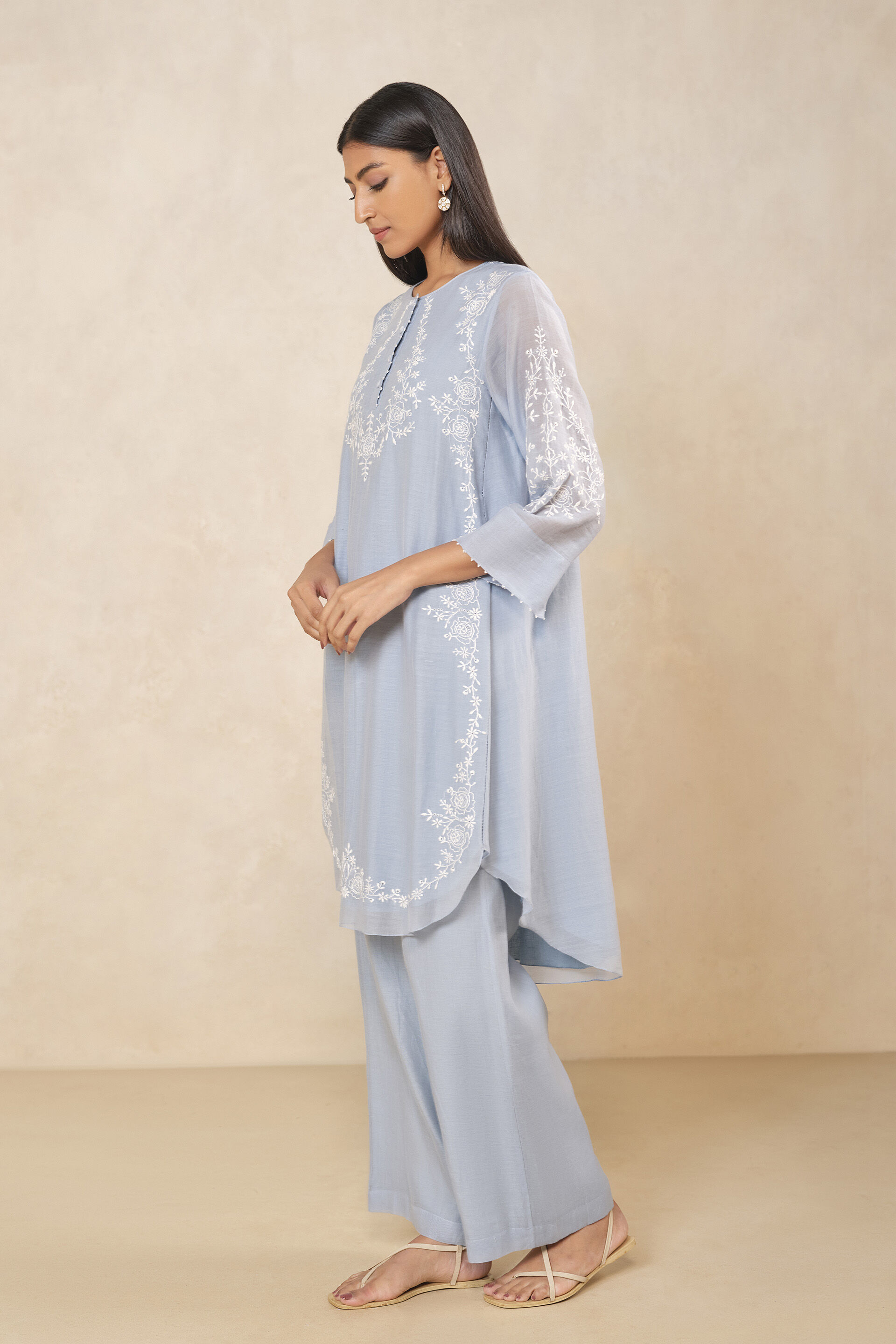 Haiku Chikankari Hand-embroidered Mul Kurta Set - Blue, Blue, image 3
